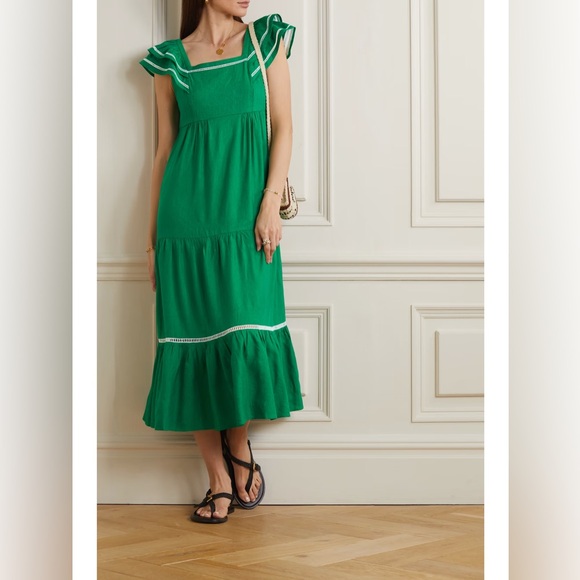 NEW CEFINN Bella tiered linen-blend midi dress - Picture 2 of 9